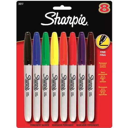 Sharpie Permanent Marker, , Fine Point, 8/PK, Assorted PK SAN30217PP